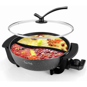 Electric Hot Pot with Divider Hotpot Pot Electric Cooker Shabu Shabu Pot 110V Non-Stick 6L BPA FREE Fondue Chinese Hot Pot