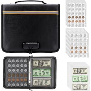 Coin Collection Book Holders for Collectors with Combination Lock, Fireproof and Waterproof Coin Album with 520 Pockets and 36 Bills Coin Binder for Currency Collection Items Such as Coins, Stamps