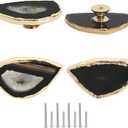 Malimali Unique Black Agate Cabinet Knobs and Pulls Set of 4, Knobs for Cabinets and Drawers Gold Dresser Knobs Bifold Door Knob for Closet Kitchen Cupboard