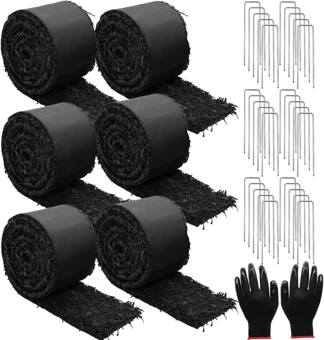 6 Pcs Rubber Mulch for Landscaping Garden Mulch Black Roll Rubber Mulch Mat Natural-Looking Edging Border Cuttable Reduced Weed Growth Organic Soil Fertilizer Bed Liner for Garden 10 Ft Long Each 2025 (6 Pack*10 Ft)