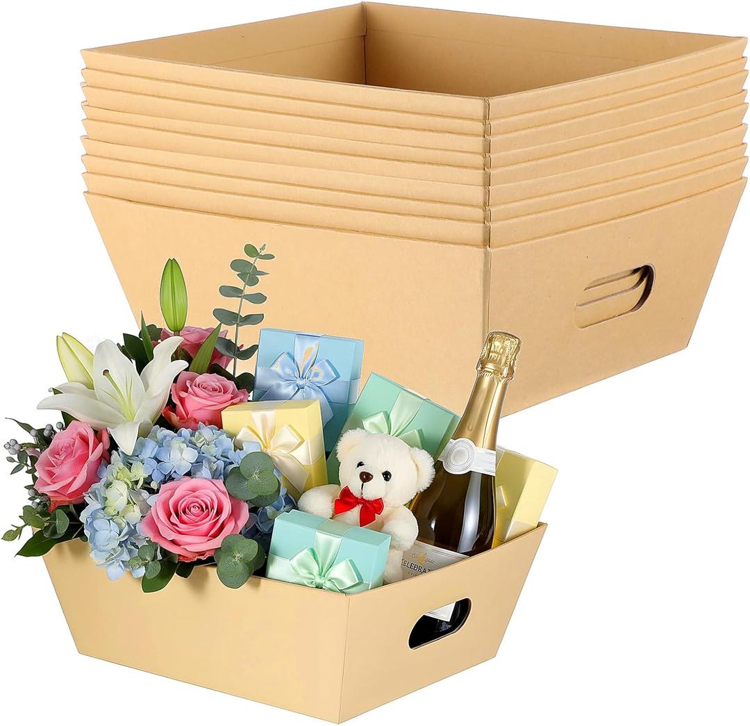 10 Pack Empty Gift Basket with Handle 9.84" X 8.39" Thick Cardboard Baskets For Gifts Empty Market Trays To Christmas Thanksgiving Fill Package Wrapping Wedding Birthday Easter Farmers Market