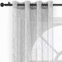 Kotile Silver Grey Sheer Curtains 2 Panels Set Grommet Top Metallic Silver Foil Branch Pattern Light Filter & Privacy Voile Drapes 95 Inch Length for Living Room, 52 x 95 Inch, 2 Panels, Gray