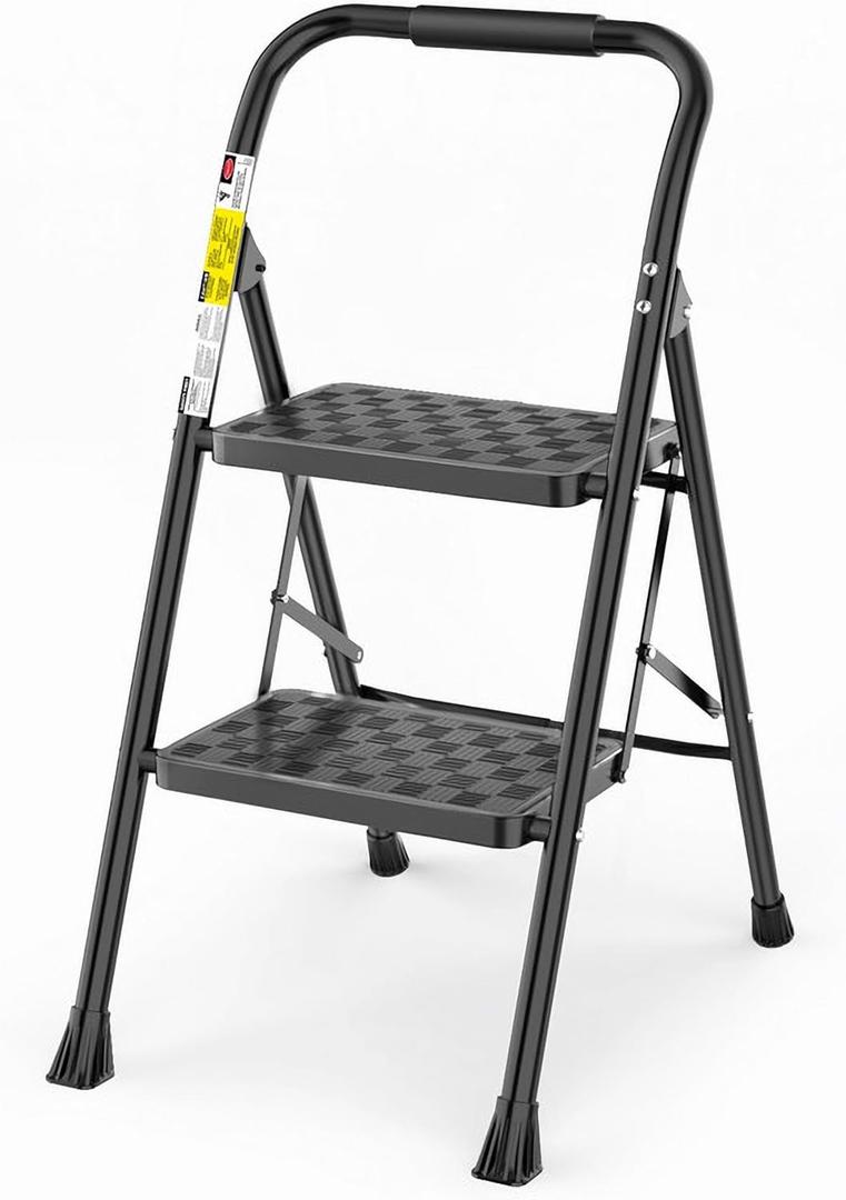 HBTower 2 Step Ladder, Step Stool for Adults, 2 Step Ladder Folding Step Stool with Wide Pedal Ergonomic Design