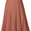 GRACE KARIN Pleated Midi Skirt for Women,Summer Chiffon Elastic High Waist Knee Length Skirts, Swing A-Line Boho Outfits (L)