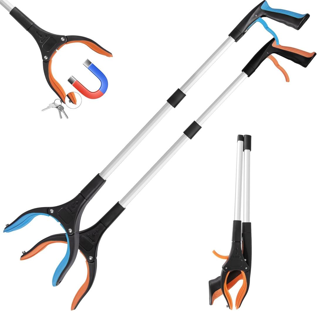 32.65"Grabber Reacher Tool, Foldable Picker, 360Rotating Grabber with Magnetic for Seniors and Disabled (Blue+orange)