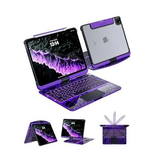 Keyboard Case for iPad Air 11-inch & 10.9-inch (Air 5th/4th Gen) and iPad Pro 11-inch (1st–4th Gen), 360° Rotating Clear Case with Trackpad, 7-Color Backlit, LCD Power Display, Pencil Holder, Purple