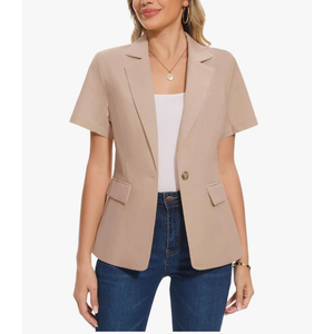 Women's Cotton Linen Blazer Jacket Short Sleeve Summer Casual Lightweight Button Lapel Blazers with Pockets