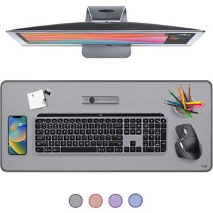 Logitech Desk Mat - Studio Series, Multifunctional Large Desk Pad, Extended Mouse Mat, Office Desk Protector with Anti-slip Base, Spill-resistant Durable Design, in Mid-Grey