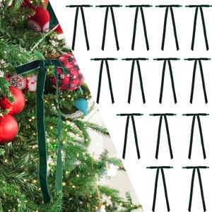 5'' Green Bow with Long Tail, 24 Pieces Velvet Christmas Bows for Wreaths Already Made, Premade Pretied Bows for Treat Bags, Christmas Tree, Gift Wrapping, Party Favor, Crafts, Wedding