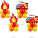 4 Sets Fire Party Balloons Stand Kit with Flame Fire Truck Foil Balloons Orange Yellow Red Party Balloon Centerpiece for Tables for Fireman Firefighter Rescue Themed Birthday Decorations