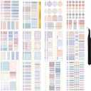 24 Sheets Pastel Functional Planner Stickers with Elbow Tweezer Mixed Metallic Functional and Elegant Stickers for Planners Notebooks Budgeting(Lovely Color)