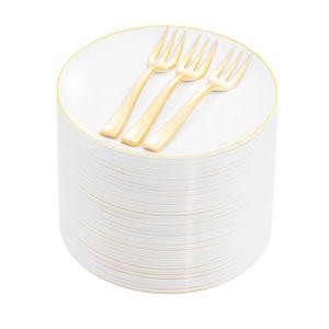 Festiva 200Pcs Gold Dessert Plates 6.3" with Forks 5"- Small Disposable Dessert/Cake/Appetizer Plates Plates- serve 100 guests include 100Plates 100Forks for Wedding Party & Easter & Birthday