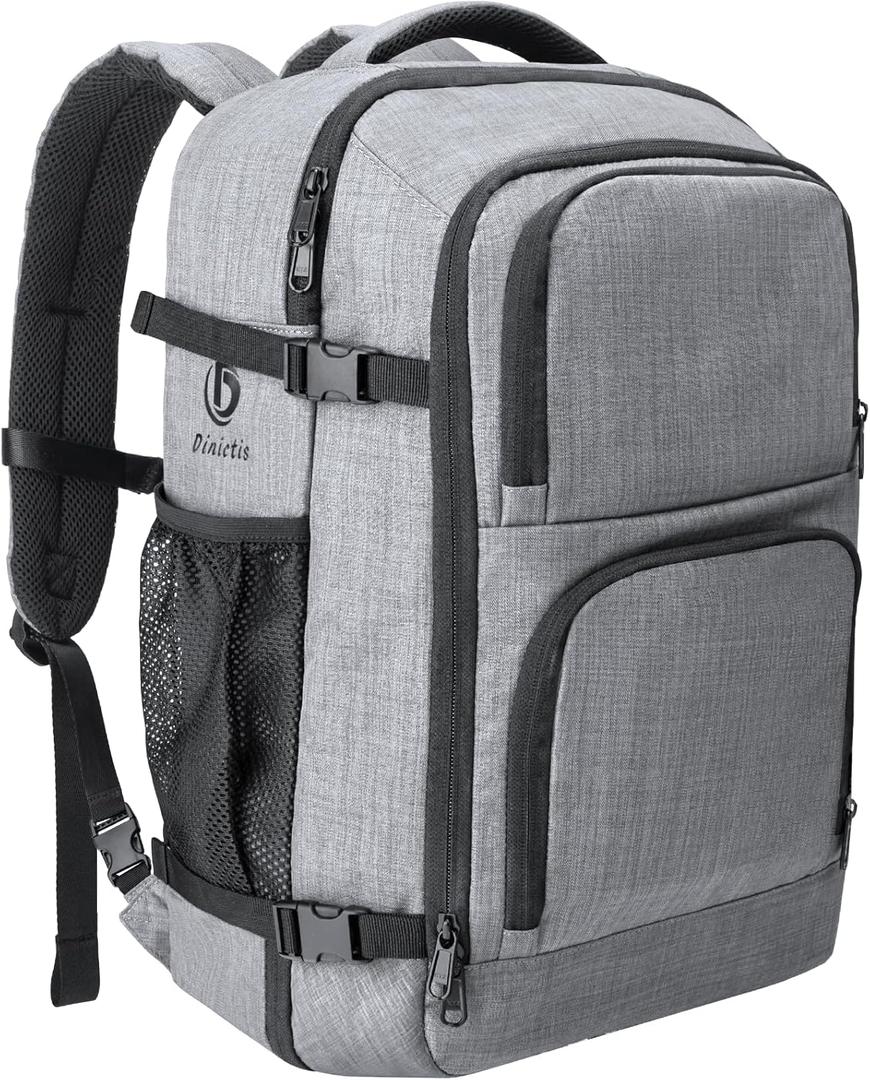Dinictis Travel Backpack Carry on Flight Approved, Backpack Suitcase for Travel, Personal Item Travel Bag fits 17 inch Laptop- Grey