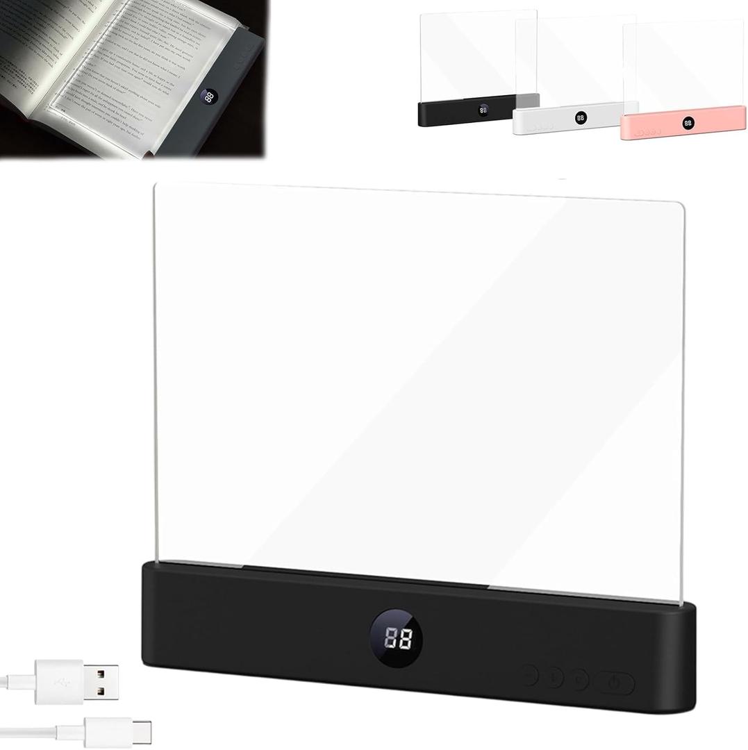 LED Reading Light, Rechargeable Clear Flat Book Light with 3 Colors & Timer, Dimmable Book Lights for Reading at Night, Doodleable Panel Plate Lamp Full Page Lights, for Book Lovers (Black)
