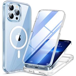 Miracase Magnetic for iPhone 13 Pro Max Case 6.7'' [Compatible with Magsafe] Full-Body Military Drop Proof 13 Pro Max Phone Case Cover with Built-in 9H Tempered Glass Screen Protector, Magnetic Clear