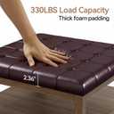 ABHENG 31.5 Large Square Storage Ottoman, Upholstery Solid Rubberwood Coffee Couch Table with Open Shelf, Foot Stool Load up to 330lb, Sythetic Leather Brown UASND67R