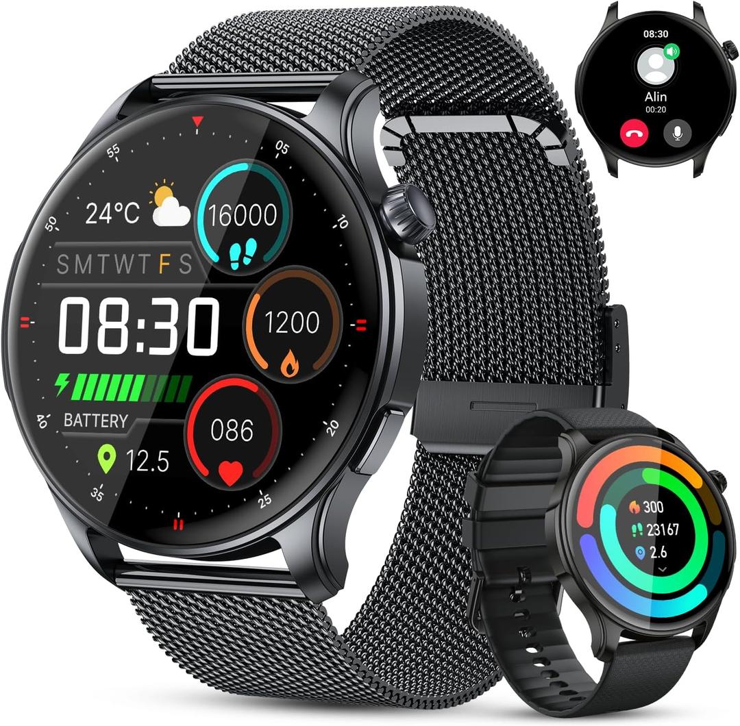 Smart Watch for Men Women Fitness: Make Answer Call Running Digital Men's Watches Waterproof Smartwatch Android Phone iPhone Samsung Compatible Step Pedometer Tracker Heart Rate Sleep SpO2 Monitor (Black)