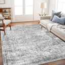 Area Rug 8x10 Washable Rug Gray Vintage Traditional Mat Distressed Indoor Foldable Thin Retro Accent Floral Non Slip Carpet Living Room Dining Room Office