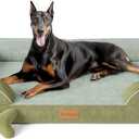 CWAWZ XXL Dog Bed for Extra Large Dogs, Giant Orthopedic Dog Bed with Cooling Gel Memory Foam, Waterproof Pet Bed with Removable Washable Cover, 53" Pet Sofa bed Dutch Velvet with Bone Toy, Dark Green