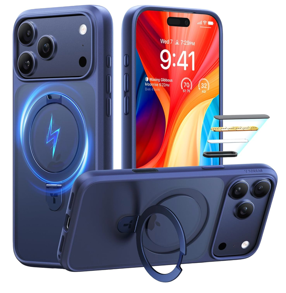 TORRAS Ostand for iPhone 17 Pro Case Magnetic, Fit for MagSafe, 4X Military Drop Protection, Camera Control, Slim Phone Case for iPhone 17 Pro with Kickstand, Translucent Matte Cover 6.3", Deep Blue