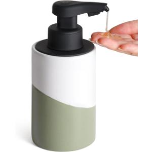 BosilunLife Automatic Soap Dispenser Ceramic Hand Free Soap Dispenser with Waterproof Pump Rechargeable Smart Electric Soap Lotion Dispenser Touchless for Kitchen Bathroom (White-Green, Liquid Pump)