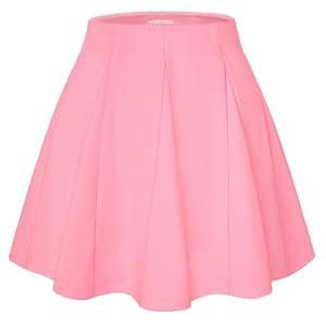 Belle Poque Flared Skater Skirt Elastic High Waist Mini A-Line Flowy Pleated Short Skirt for Daily Leisure Wear Pink S