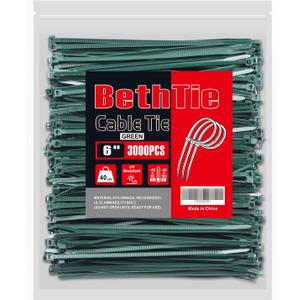 3000 PCS 3mm Dark Green Zip Ties 6 Inch, 40 LBS Tensile Strength, Self-Locking Nylon PA66 UV Resistant Cable Ties for Indoor and Outdoor Use 3000 PCS 3mm Dark Green Zip Ties 6 Inch, 40 LBS Tensile Strength, Self-Locking Nylon PA66 UV Resistant Cable Ties for Indoor and Outdoor Use