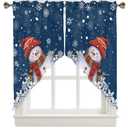 BEMIGO Christmas Kitchen Curtains, Blue Cute Snowman Farmhouse Swag Curtains, Snowflake Rod Pocket Window Valance for Kitchen, Bedroom 28" x 36",2 Panels