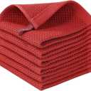 Homaxy 100% Cotton Waffle Weave Kitchen Dish Cloths, Ultra Soft Absorbent Quick Drying Dish Towels, 12 x 12 Inches, 6-Pack, Brick Red