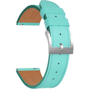 Top Grain Leather Watch Band - Quick Release Brushed Buckle Replacement Strap for Men - Choice of Width -18mm 19mm 20mm 21mm 22mm 23mm 24mm (Blue & Silver Buckle)