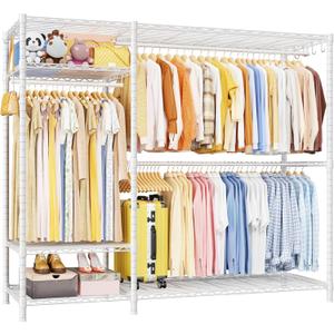 Ulif F7 Plus Garment Rack, Heavy Duty Clothes Rack, Clothing Racks for Hanging Clothes, 6-Tiers Freestanding Portable Closet Storage Rack 68'' W 14.6'' D 76.6'' H, Max Load 850 Lbs, White