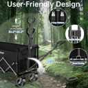 Extra Long Collapsible Wagon Cart, 480LBS Heavy Duty Utility Wagons with All-Terrain Wheels, Foldable Grocery Carts for Gardening, Shopping, Beach, Camping, Black