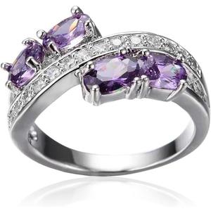 Purple Ring 925 Silver Cubic Zirconia Engagement Rhinestone Rings for Women CZ Diamond Ring Cocktail RingPurple Amethyst Bridal Round Cut Wedding Engagement Eternity Valentine's Promise Ring 7