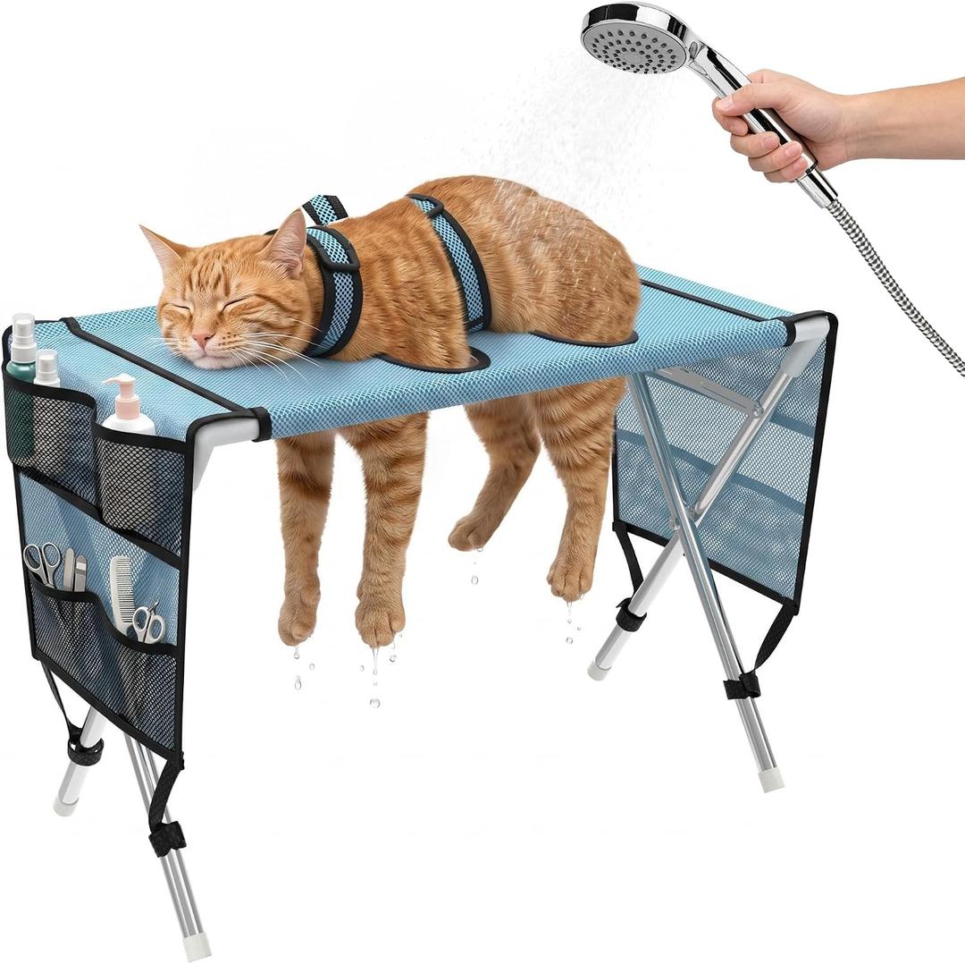 Foldable Pet Grooming Hammock for Small Dogs & Cats with Stand, Up to 25 Lb
