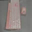 Wireless Keyboard and Mouse Combo, MARVO 2.4G Ergonomic Wireless Computer Keyboard with Phone Tablet Holder, Silent Mouse with 6 Button, Compatible with MacBook, Windows (Pink)
