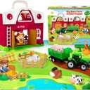 Farm Animal Toys for 1 2 3 Year Old Toddlers, Big Red Barn with Farm Mat & Animals & Tractor Toy for Boys Girls, Montessori Learning Interactive Barn Set for Kids 1-3, Ideal Christmas Birthday Gifts
