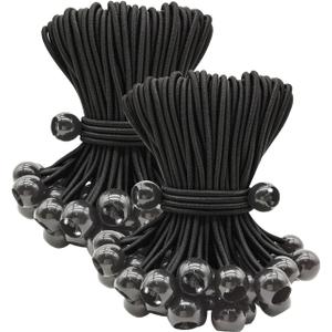 ABINLIN Ball Bungee Cords 6 Inch, 100 Pcs Bungee Cords with Balls, Tarp Tie Downs Heavy Duty Outdoor, Black