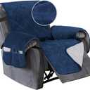 Turquoize Velvet Recliner Cover Recliner Chair Covers Quilted Recliner Covers for Small Recliner Non Slip Recliner Slipcovers with Elastic Straps Seat Width Up to 22" Cover for Recliner (22", Navy)