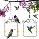 Hummingbird Swing & Perch for Outdoor – Rust-Resistant Metal Bird Perch with Colorful Beads, Easy Hanging Garden Accent Near Feeder, Bird Bath & Hummingbird House (2 PCS)