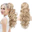 REECHO Ponytail Extension, 24" Claw Clip in Ponytail Extensions Long Curly Wavy Jaw Clip on Pony Tails Hairpiece for Women, Dark Blonde with Light Ends
