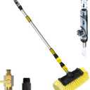 LAANPOLE 12FT Car Wash Brush with Long Handle, Car Cleaning Brush with 12 Inch Soft Bristle and Soap Dispenser, Solar Panels Cleaner with Telescoping Pole for RV, Truck, Boat, House Siding, Yellow
