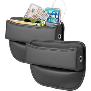 2 Pack Leather Car seat Gap Filler Organizers for Front Seat,Seat Gap Storage Box for Phones,Keys,Glasses etc.Suitable for Various Car Models (Without Cup Holder)