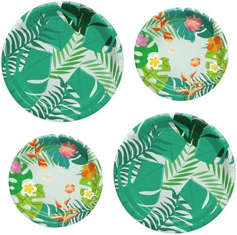 MDDRUIQI Luau Party Decorations - 36 Pack Hawaiian Plates - Tropical Party Decorations with Hibiscus Flowers & Palm Leaf | Hawaiian Themed Supplies for Summer Pool Beach Decor