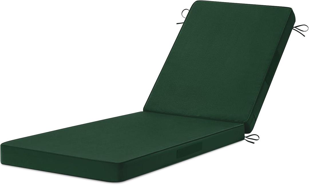Chaise Lounge Cushions Outdoor, 72"x21"x3" Triple-Waterproof Outdoor Chair Cushion with Removable Cover, 4 Adjustable Ties Lounge Chair Cushions for Outdoor Furniture, Forest Green