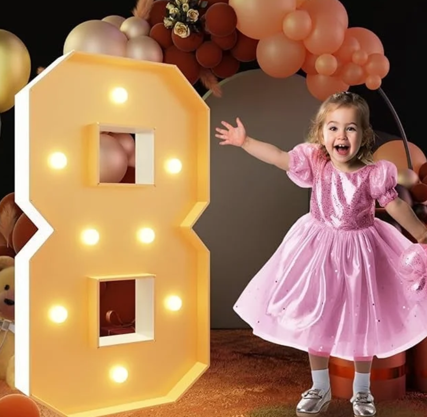 3FT Marquee Numbers, Light Up Numbers for 18th 80th Birthday Decorations Anniversary Party Decor, Number 8 Light Up Number, Pre-Cut Foam Board Kit