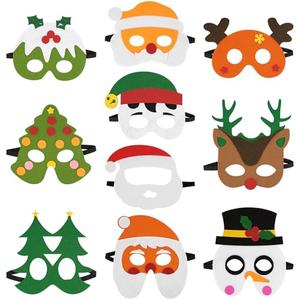 IWNTWY Christmas Felt Masks for Kids Girls Boys, Cosplay Masquerade Party Eye Mask with Elastic Rope, Include Snowman, Santa Claus, Reindeer, PineTree Mask, 10 Styles