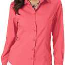 Atnlewhi Womens Long Sleeve Button Down Shirts Classic Work Blouse Stretch Formal Casual Dress Shirt (Large, Watermelon Red)