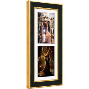 Suede 6x15 Picture Frame Display 2 Opening 5x7 Double Picture Frames Collage Wall Decor with Mat,Multi Photo Frame for Plexiglass,Wall Decor,1Pack,Black