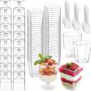 320-Pack Dessert Cups with Spoons 5 oz Mini Plastic Dessert Cups for Party Yogurt Parfait Jello Fruit Appetizer Cocktail Small Clear Reusable Square and Round Goblet-Shaped Dessert Bowls Shot Glasses