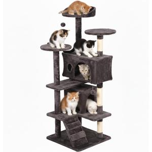 FDW | 54" Cat Tree Tower | Purple Gray | Multi-Level Indoor Activity Center with Sisal Scratching Posts, Condos, Plush Perches, Hanging Cat Toys | Sturdy, Easy to Assemble | for Kittens & Adult Cats